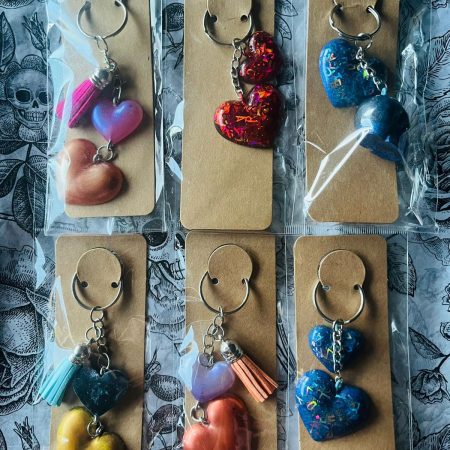 Handmade Resin Heart Keyrings in a Variety of Colours