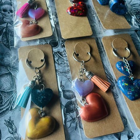 Handmade Resin Heart Keyrings in a Variety of Colours