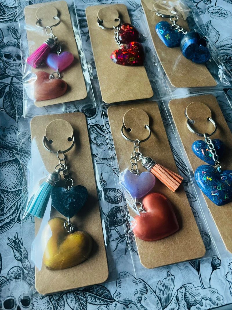 Handmade Resin Heart Keyrings in a Variety of Colours