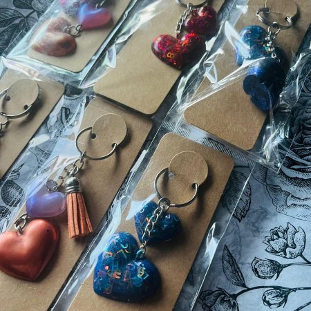 Handmade Resin Heart Keyrings in a Variety of Colours
