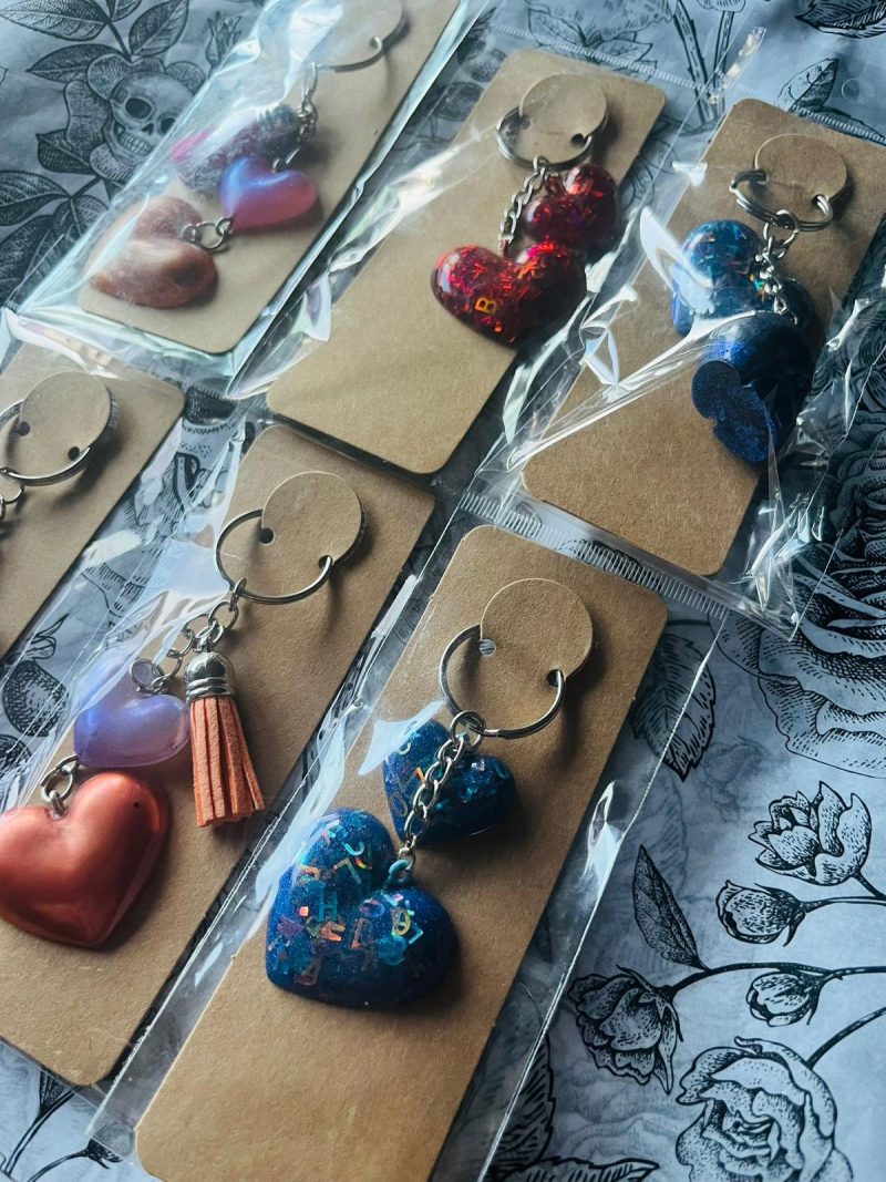 Handmade Resin Heart Keyrings in a Variety of Colours
