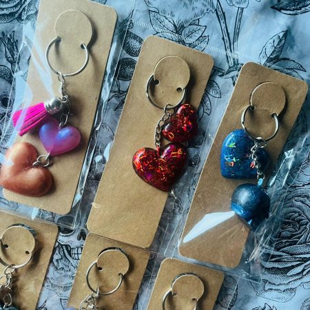 Handmade Resin Heart Keyrings in a Variety of Colours