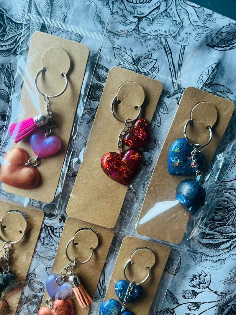 Handmade Resin Heart Keyrings in a Variety of Colours