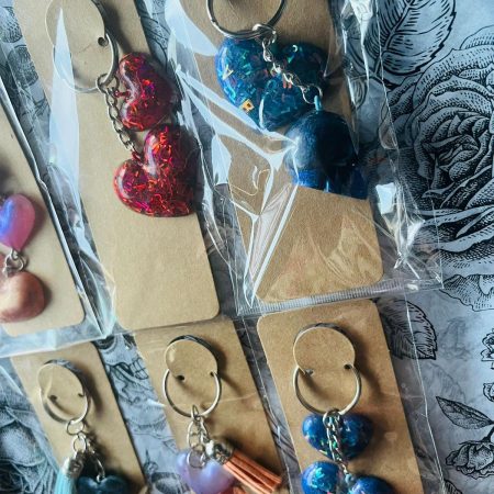 Handmade Resin Heart Keyrings in a Variety of Colours