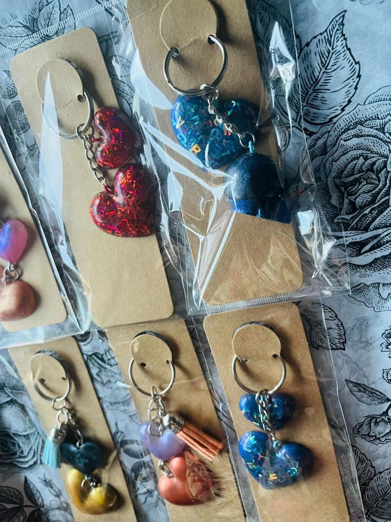 Handmade Resin Heart Keyrings in a Variety of Colours
