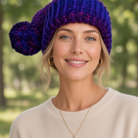 Chunky Knitted Elf Hat with Pom Pom – Handmade Slouchy Winter Hat