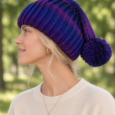 Chunky Knitted Elf Hat with Pom Pom – Handmade Slouchy Winter Hat