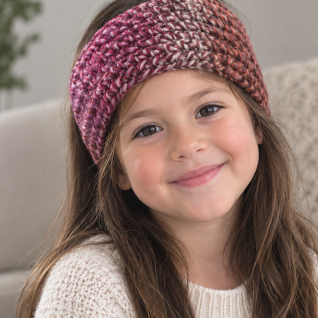 Child's Handmade Chunky Knitted Headband – Pink, Berry & Peach