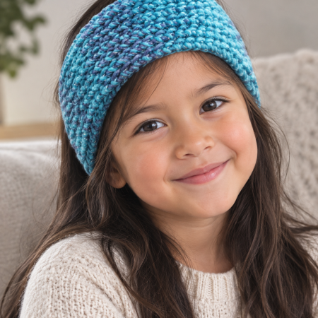 Child’s Handmade Chunky Knitted Headband – Blue and Lilac