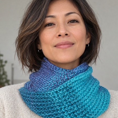 Handmade Knitted Marble Infinity Scarf – Blue and Lilac