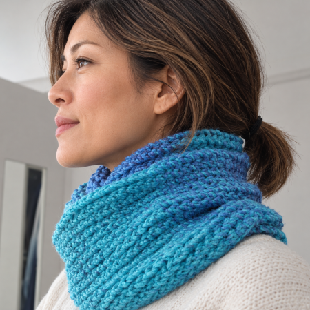 Handmade Knitted Marble Infinity Scarf – Blue and Lilac