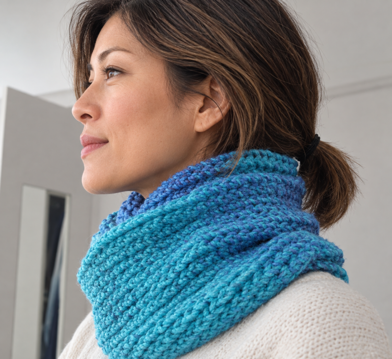 Handmade Knitted Marble Infinity Scarf – Blue and Lilac