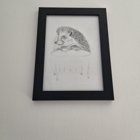 Original hand-drawn Hedgehog Portrait - Hedgehog drinking Tea
