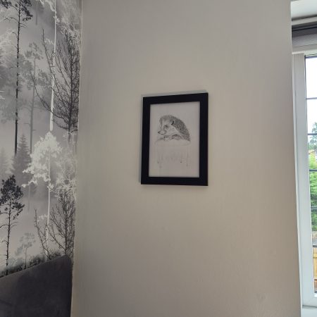 Original hand-drawn Hedgehog Portrait - Hedgehog drinking Tea