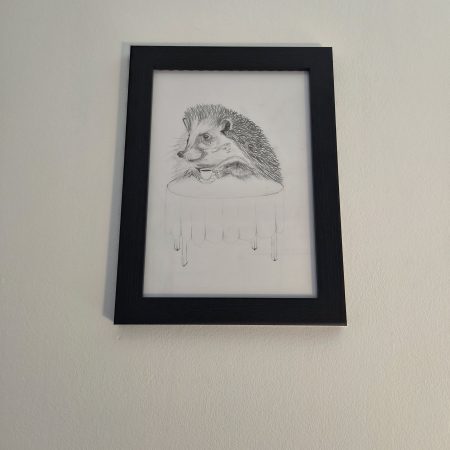 Original hand-drawn Hedgehog Portrait - Hedgehog drinking Tea