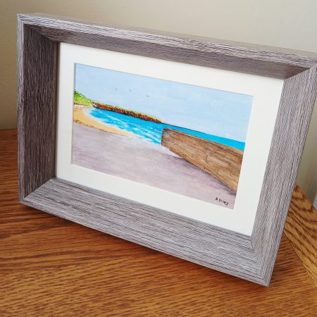Coble Landing Slipway, Filey, orignal framed acrylic painting, in grey frame 8x6"