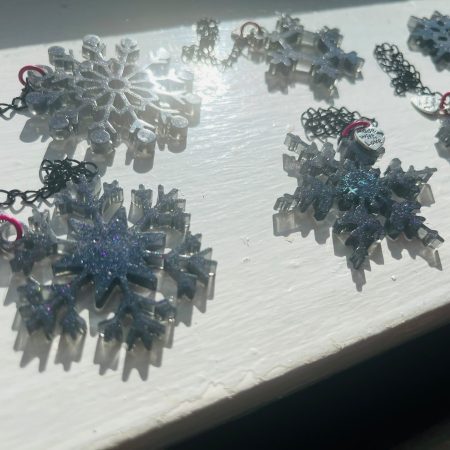 Set of 6 Handmade Black Resin Snowflakes with Shimmer