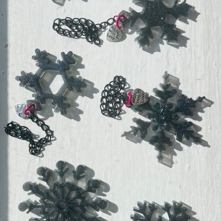 Set of 6 Handmade Black Resin Snowflakes with Shimmer