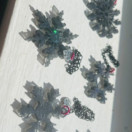 Set of 6 Handmade Black Resin Snowflakes with Shimmer