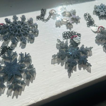 Set of 6 Handmade Black Resin Snowflakes with Shimmer