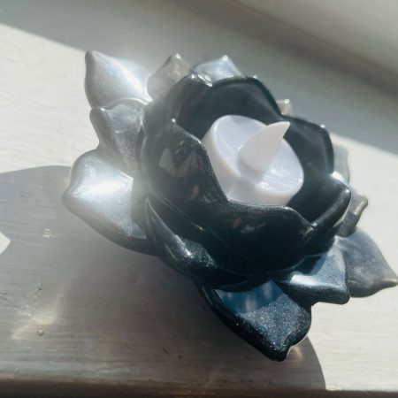 Black Locus Resin Tealight Holder with Battery Light Included