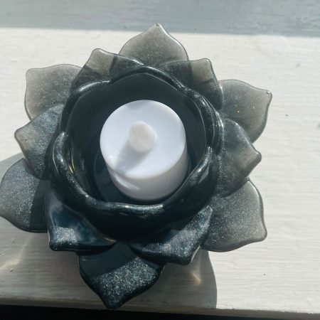 Black Locus Resin Tealight Holder with Battery Light Included