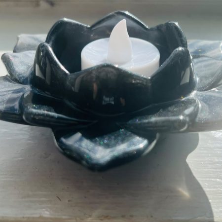 Black Locus Resin Tealight Holder with Battery Light Included