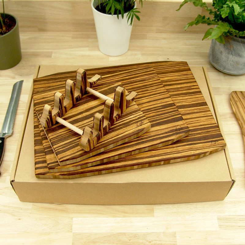 Set of 3 Tiger Bamboo Chopping Boards – Large, Medium & Small
