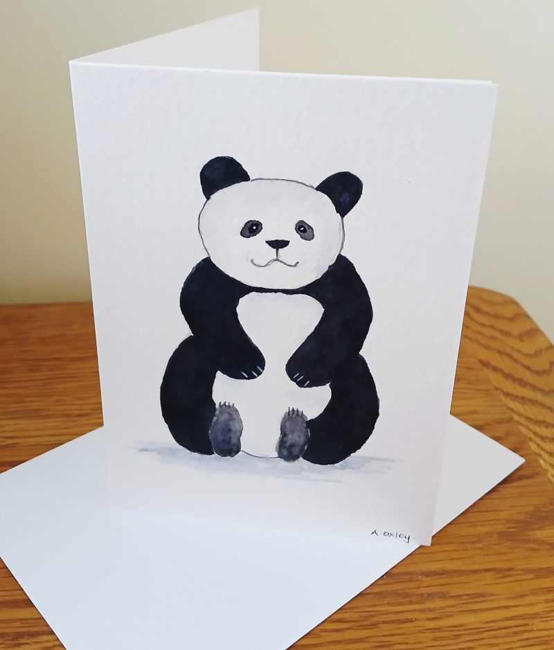 Hand Painted Panda Greetings Card with Envelope, 147mm x 105mm