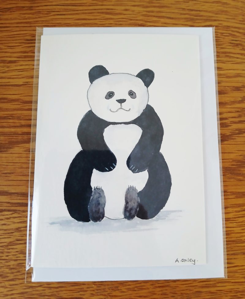 Hand Painted Panda Greetings Card with Envelope, 147mm x 105mm