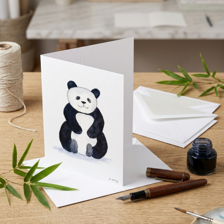 Hand Painted Panda Greetings Card with Envelope, 147mm x 105mm