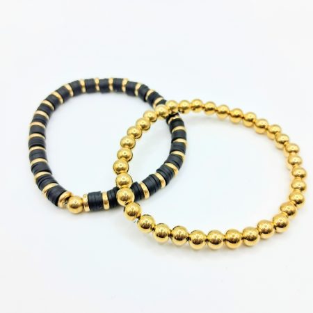 Handmade Black & White Silicone Mix Gold Bead Bracelets Pack of 4