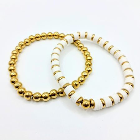 Handmade Black & White Silicone Mix Gold Bead Bracelets Pack of 4