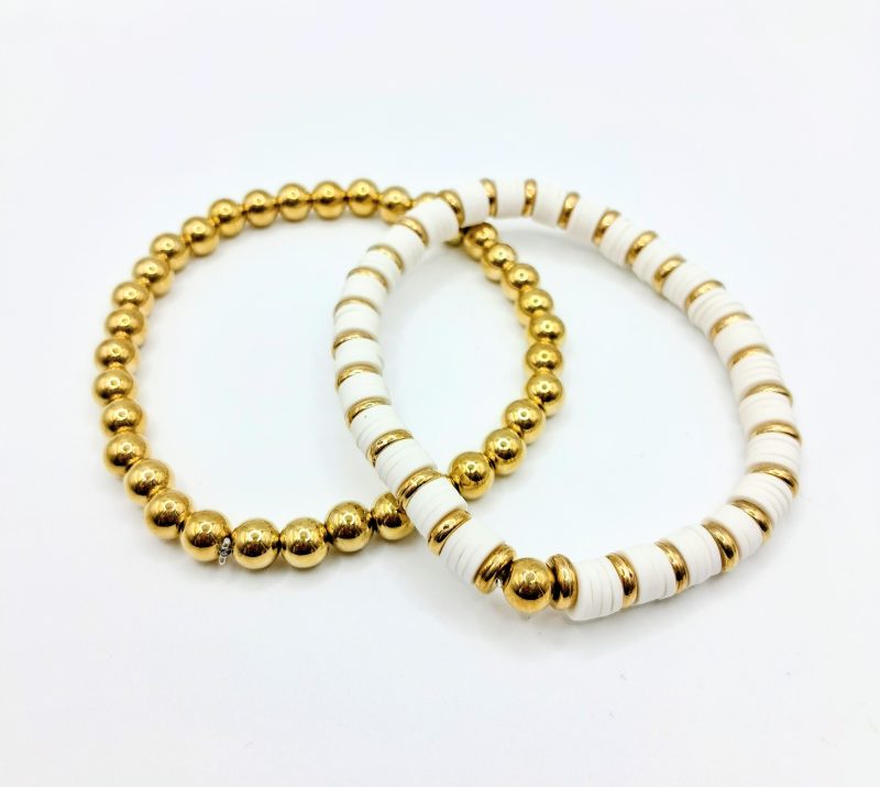 Handmade Black & White Silicone Mix Gold Bead Bracelets Pack of 4