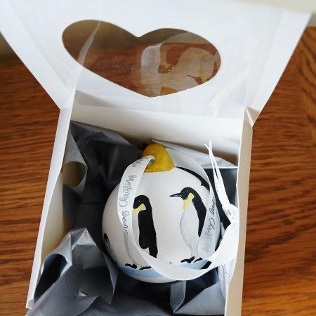 Penguin Handpainted Christmas bauble, available with gift box