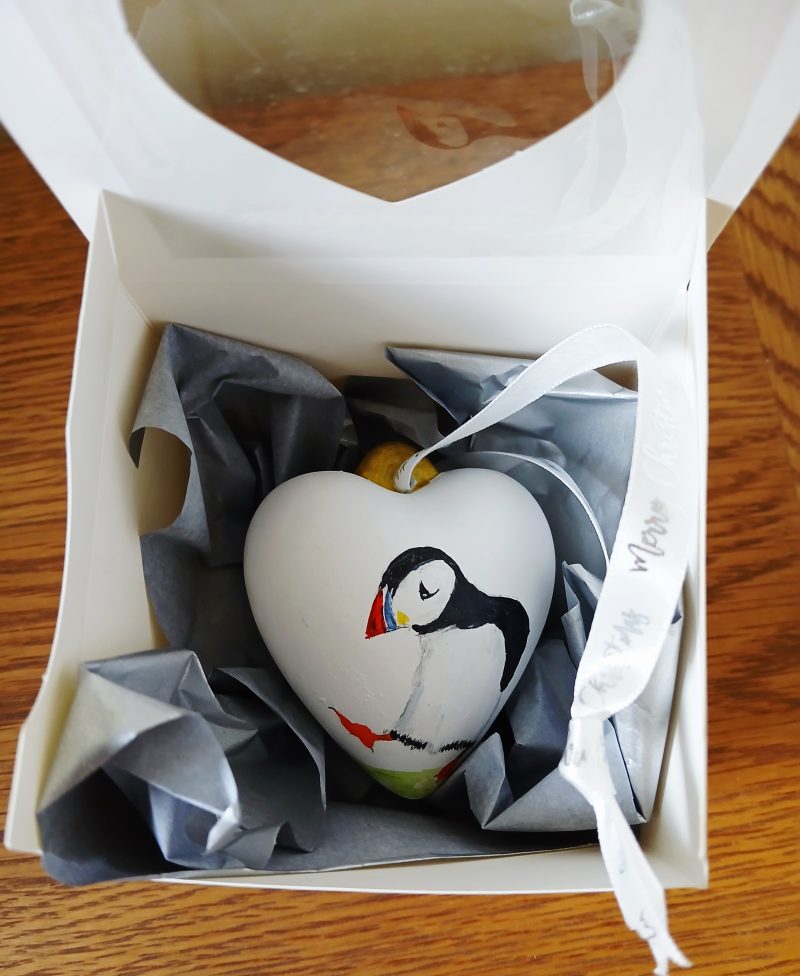 Hand-Painted Ceramic Puffin Bauble with 'I Puffin Love You' Message