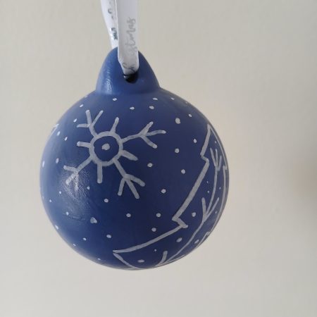 Handpainted Blue Ceramic Christmas Bauble with Nordic Designs, made to order