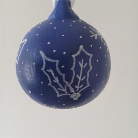 Handpainted Blue Ceramic Christmas Bauble with Nordic Designs, made to order