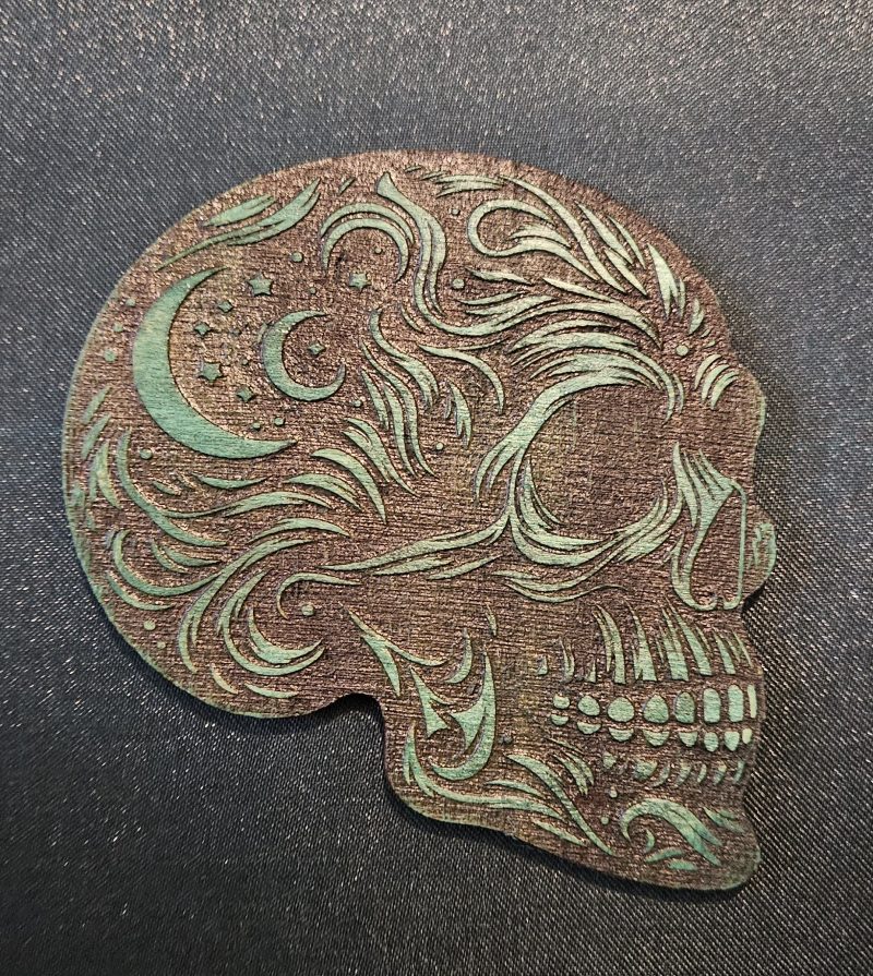 Set of 5 Gothic Skull Coasters Hand-painted Laser Cut Plywood Coasters
