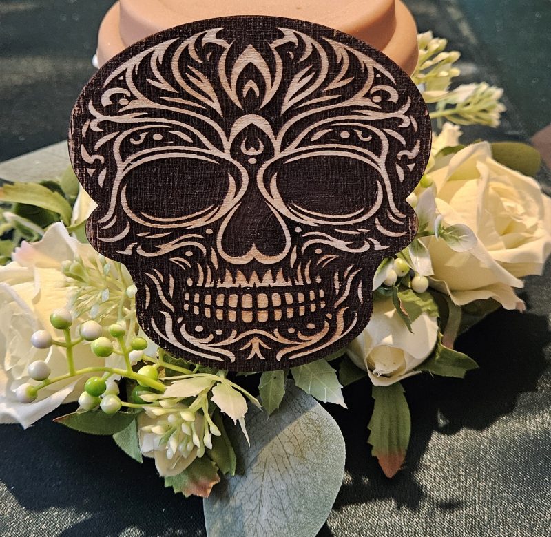 Set of 5 Gothic Skull Coasters Hand-painted Laser Cut Plywood Coasters