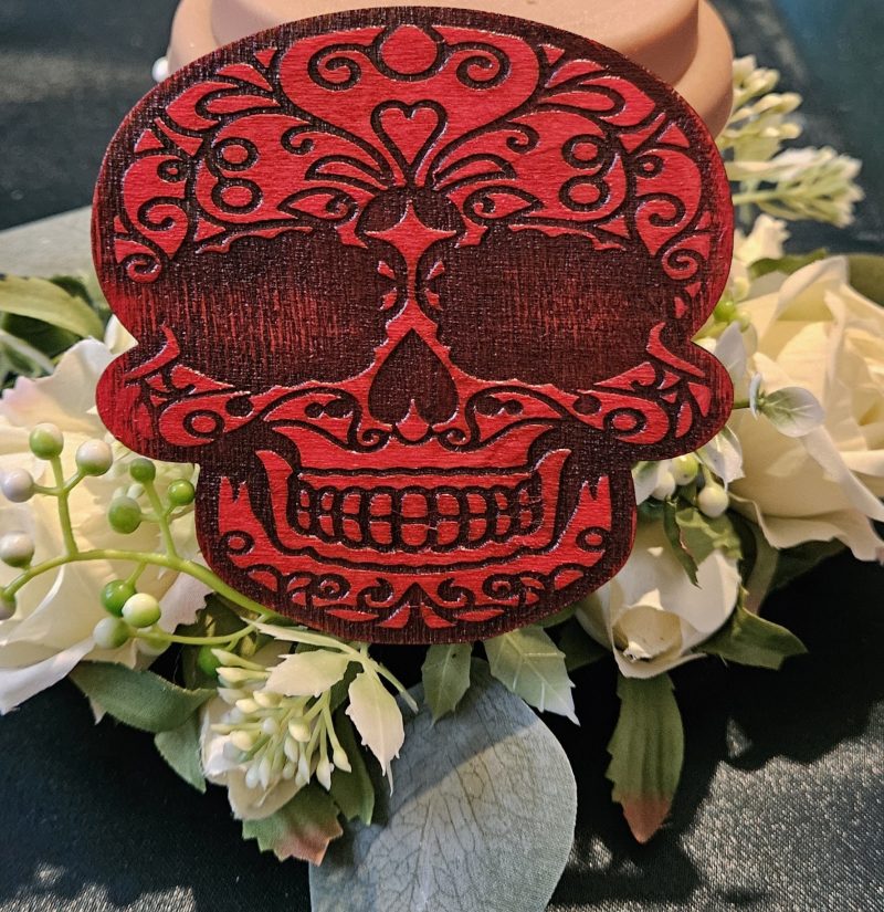 Set of 5 Gothic Skull Coasters Hand-painted Laser Cut Plywood Coasters