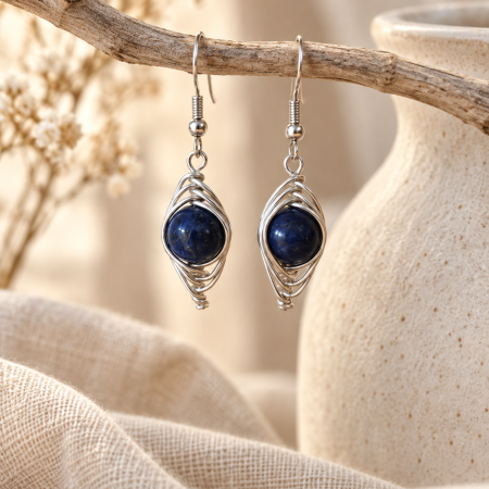 Lapis Lazuli Woven Drop Earrings – 10mm Crystal Earrings