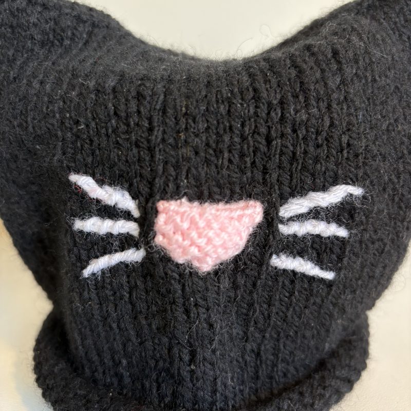 Hand knitted black cat hat available in 3 sizes