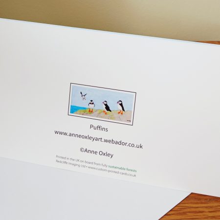 Handmade Puffins on a Cliff Greetings Card, 21cm x 10cm