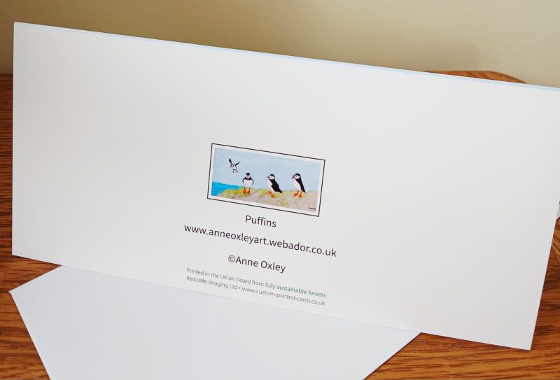 Handmade Puffins on a Cliff Greetings Card, 21cm x 10cm