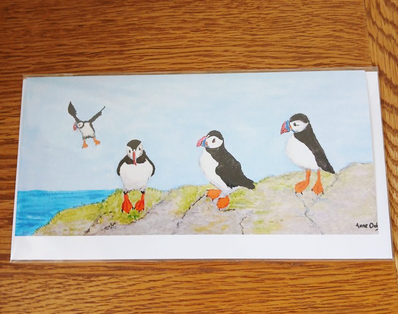 Handmade Puffins on a Cliff Greetings Card, 21cm x 10cm