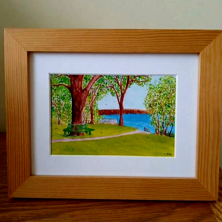 Print of Tree Seat with View at Evron Gardens, Filey, 8x6" unframed or framed in pine frame