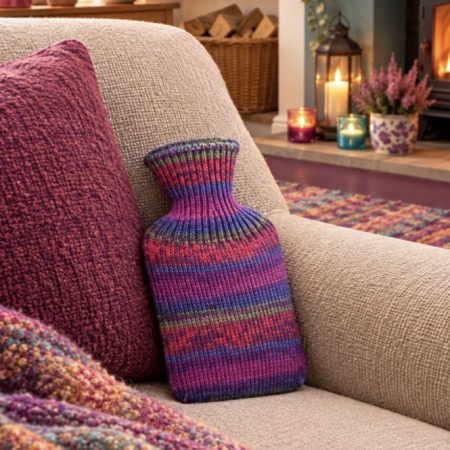 Pocket-Sized Hot Water Bottle with Hand-Knitted Wool Cover ( yarn design George)