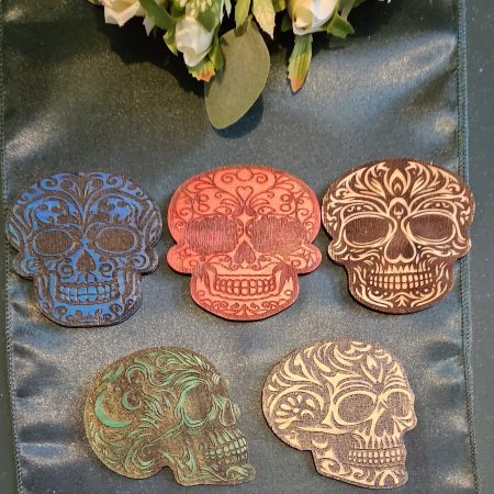 Set of 5 Gothic Skull Coasters Hand-painted Laser Cut Plywood Coasters