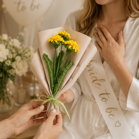 Nature-inspired crochet dandelion bouquet made by hand in the UK